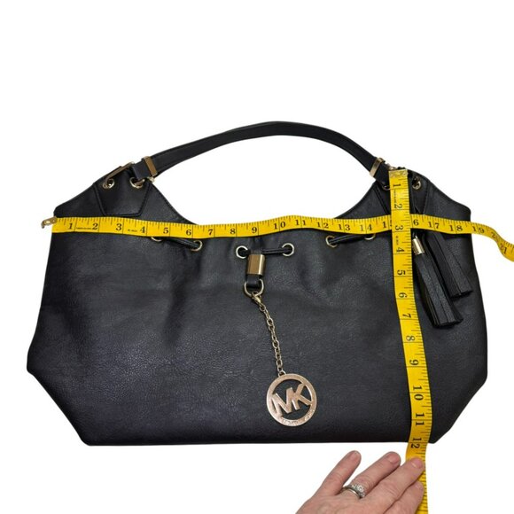Michael Kors Large Black Leather Tote Bag with Tassels & MK Charm — Classic Hobo - Picture 8 of 9